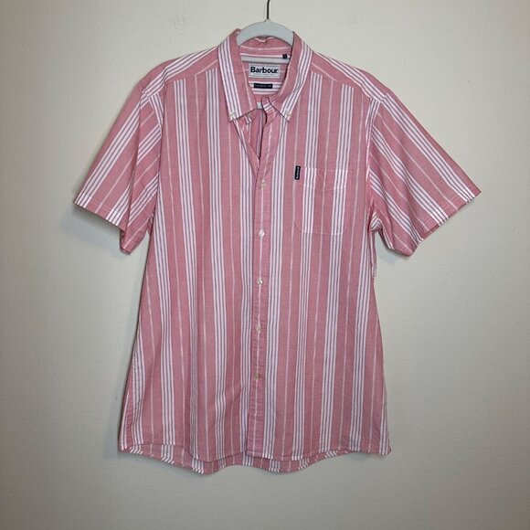 Barbour Striped Short Sleeve Button Down Tailored Fit Shirt Mens Size M Classic - Picture 2 of 8